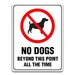 NO DOGS BEYOND THIS POINT ALL THE TIME SIGN